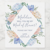 Dusty Blue Florals ben je mijn Bridesmaid Wijn Etiket (Enkel label)