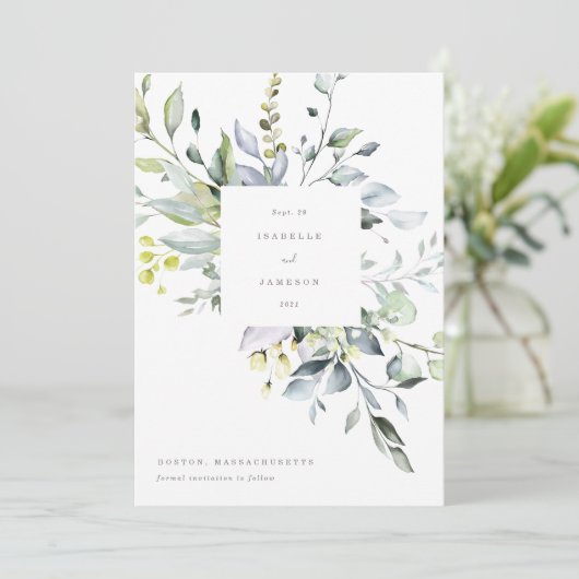 Dusty Blue Florals Bewaar de Datum Menu (Staand voorkant)