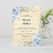 Dusty Blue Florals  blad Music Wedding Kaart (Staand voorkant)