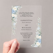 Dusty Blue Florals Both Parents Names Wedding Acryl Uitnodigingen (Insitu (Draagbaar))