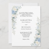 Dusty Blue Florals Both Parents Names Wedding Kaart (Voorkant)