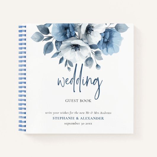 Dusty Blue Florals Bruiloft Gastenboek Notitieboek (Voorkant)