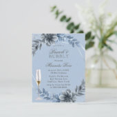 Dusty Blue Florals Brunch en Bubble Invite Kaart (Staand voorkant)