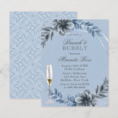 Dusty Blue Florals Brunch en Bubble Invite Kaart (Voorkant / Achterkant)