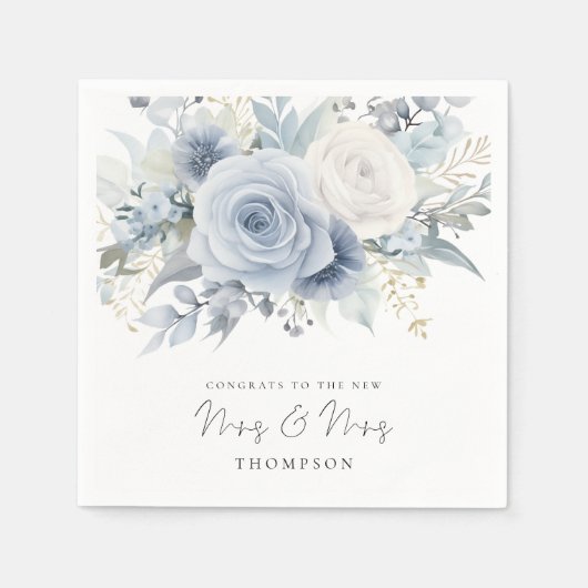 Dusty Blue Florals Congrats Mrs. Gay Wedding Servet (Voorkant)