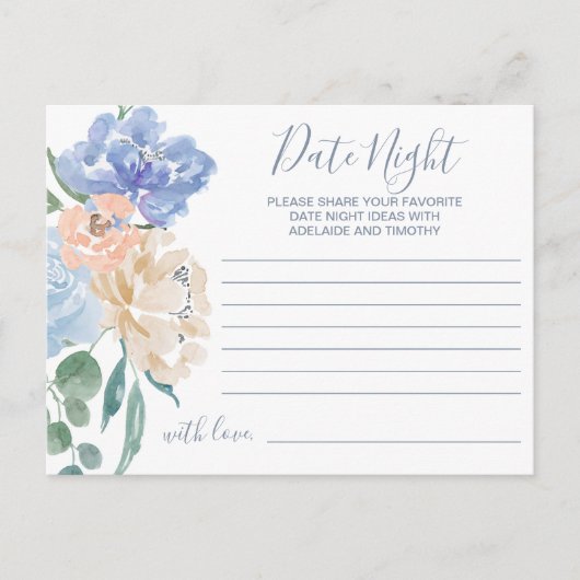 Dusty Blue Florals Date Night Idee Kaarten (Voorkant)