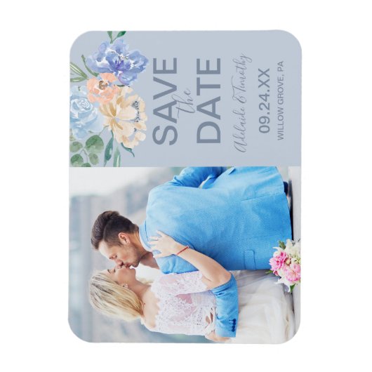 Dusty Blue Florals | De Foto van de Leid sparen de Magneet (Verticaal)