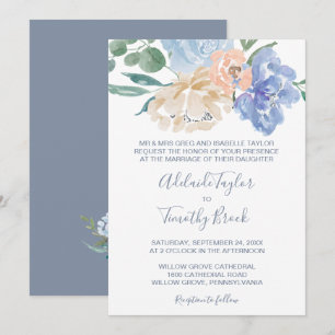 Dusty Blue Florals Formal Wedding Kaart