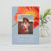 Dusty Blue Florals Foto Lijst Modern Afstuderen Aankondiging (Staand voorkant)