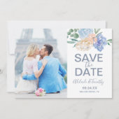 Dusty Blue Florals Foto Save the Date Kaart (Voorkant)