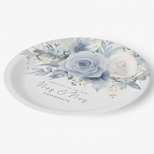 Dusty Blue Florals Gefeliciteerd Mrs en Mrs Weddin Papieren Bordje (Gekanteld)