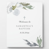 Dusty Blue Florals Greenery Baptism Fotoplaat (Voorkant)