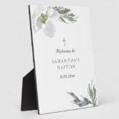 Dusty Blue Florals Greenery Baptism Fotoplaat (Zijkant)