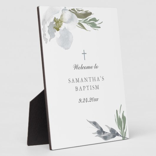 Dusty Blue Florals Greenery Baptism Fotoplaat (Zijkant)