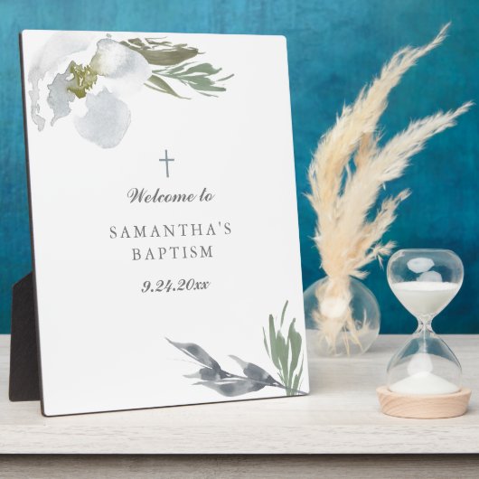 Dusty Blue Florals Greenery Baptism Fotoplaat (Zijkant)