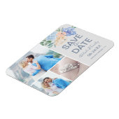 Dusty Blue Florals | Grijs 3 Foto Opslaan datum Magneet (Linkerzijde)