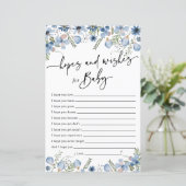 Dusty Blue Florals Hopes & Wishes Baby shower Kaar (Staand voorkant)
