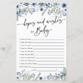 Dusty Blue Florals Hopes & Wishes Baby shower Kaar (Voorkant)