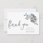 Dusty Blue Florals Illustratie Script Foto Bedankkaart (Voorkant)