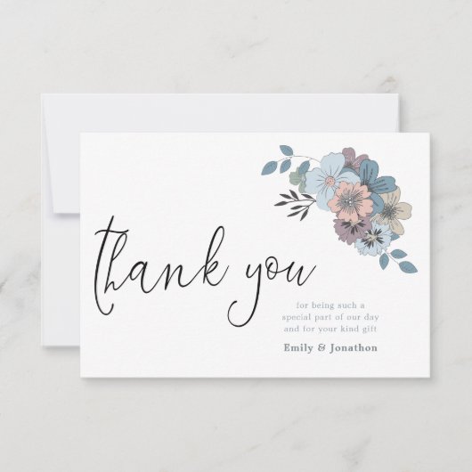 Dusty Blue Florals Illustratie Script Foto Bedankkaart (Voorkant)