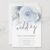 Dusty Blue Florals Informele Script Bruiloft Kaart (Voorkant)