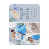 Dusty Blue Florals | Leid 3 Foto Opslaan Datum Magneet (Verticaal)