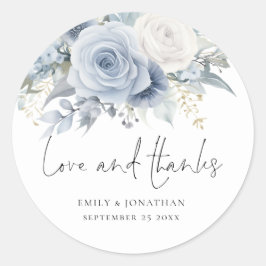 Dusty Blue Florals Liefde Bedankt Bruiloft Ronde Sticker
