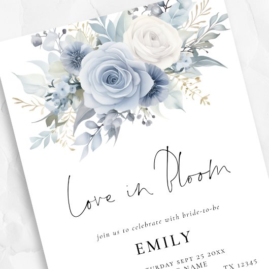 Dusty Blue Florals Liefde in Bloom Vrijgezellenfee Kaart