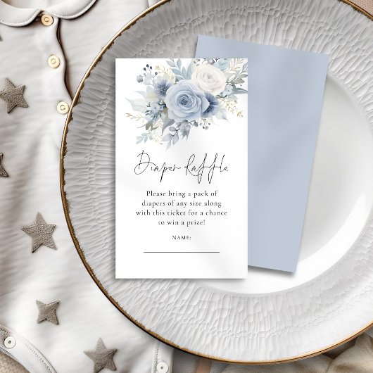 Dusty Blue Florals Luier Raffle Baby shower Informatiekaartje