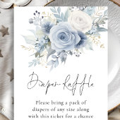 Dusty Blue Florals Luier Raffle Baby shower Informatiekaartje