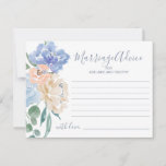 Dusty Blue Florals Marriage Advice Kaarten<br><div class="desc">Deze stoffige blauwe kaarten voor het huwelijk zijn de perfecte activiteit voor een lente- of zomerbruiloft of vrijgezellenfeest. Het ontwerp van het dagblad is voorzien van lichtblauwe pinda's met perzik en roombloemen in een prachtige boeket. Pas deze kaarten met de naam van de bruid en de groom aan.</div>