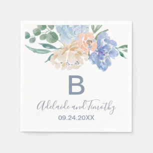 Dusty Blue Florals Monogram Weddenschap Servet