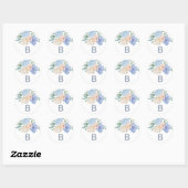 Dusty Blue Florals Monogram Wedding Envelope Seals Ronde Sticker (Vel)