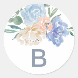 Dusty Blue Florals Monogram Wedding Envelope Seals Ronde Sticker