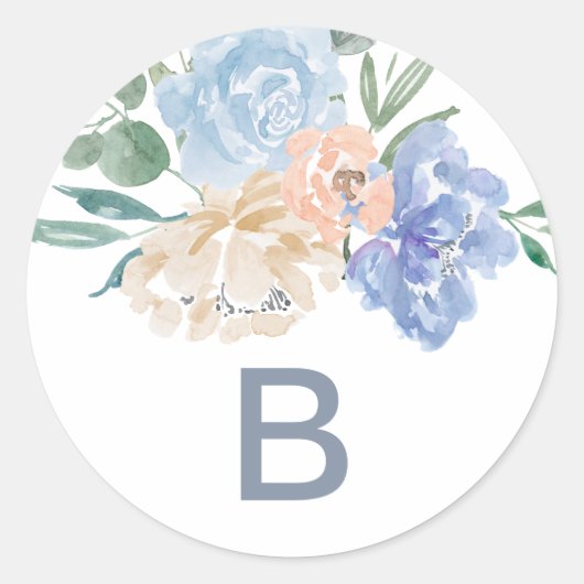 Dusty Blue Florals Monogram Wedding Envelope Seals Ronde Sticker (Voorkant)