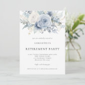Dusty Blue Florals Pensioen Party Uitnodiging (Staand voorkant)