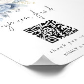 Dusty Blue Florals QR Code Huwelijksreis Fonds Bru Poster (Hoek)