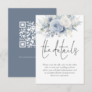 Dusty Blue Florals QR Code Trouwdetails Informatiekaartje