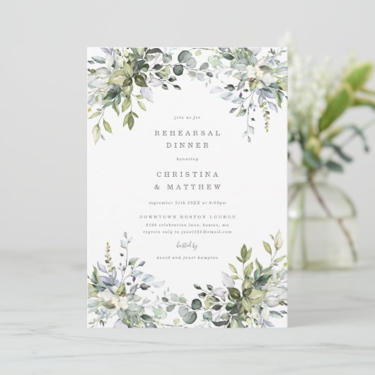 Dusty Blue Florals Rehearsal Dinner Invite Menu (Staand voorkant)
