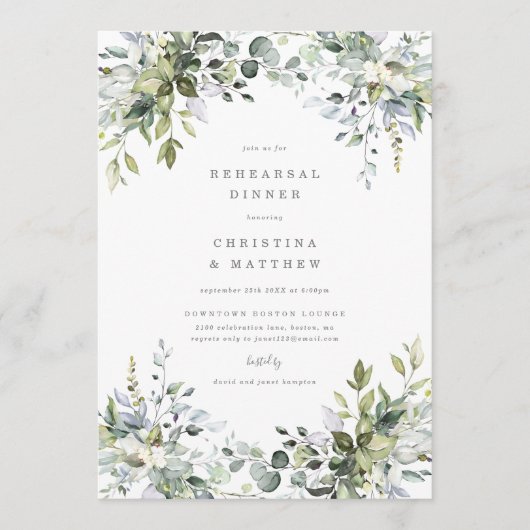 Dusty Blue Florals Rehearsal Dinner Invite Menu (Voorkant)