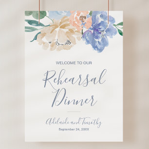 Dusty Blue Florals repetitie diner welkomstbord Poster