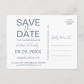 Dusty Blue Florals Save the Date 3 Photo Briefkaar Aankondigingskaart (Achterkant)