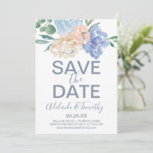 Dusty Blue Florals Save the Date Kaart (Staand voorkant)