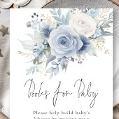 Dusty Blue Florals Script boeken voor Baby shower Informatiekaartje