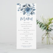 Dusty Blue Florals Script Bruiloft Printable Menu Kaart (Staand voorkant)