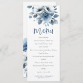 Dusty Blue Florals Script Bruiloft Printable Menu Kaart (Voorkant / Achterkant)