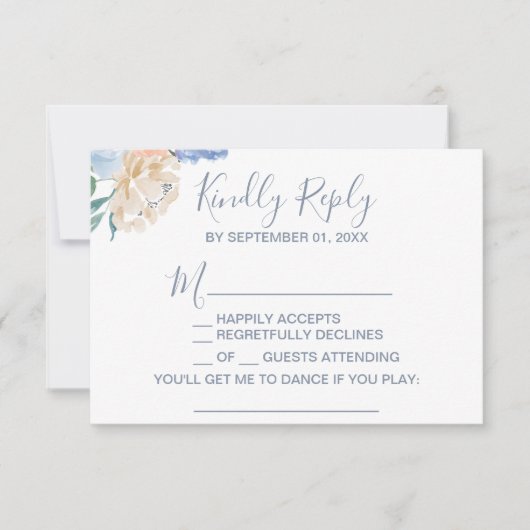 Dusty Blue Florals Song Request RSVP Card Kaartje (Voorkant)