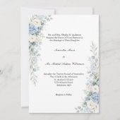 Dusty Blue Florals Traditional Church Wedding Kaart (Voorkant)