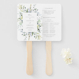 Dusty Blue Florals Trouwprogramma Fan Handwaaier