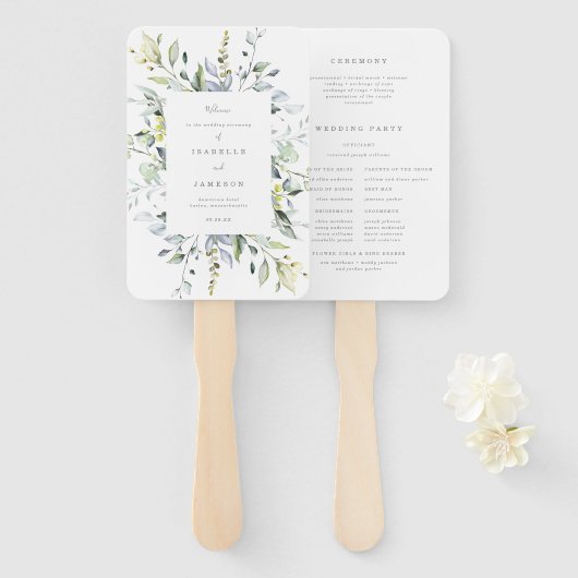 Dusty Blue Florals Trouwprogramma Fan Handwaaier (Voorkant en achterkant)